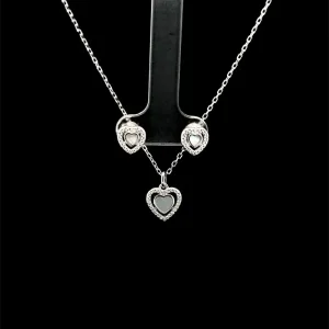 CONJUNTO CORACAO MADREPEROLA DE PRATA C/ RODIO 40+5cm Ext