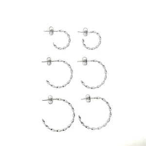 TRIO DE BRINCOS ARGOLA TORCIDA INOX 24, 30 e 40mm