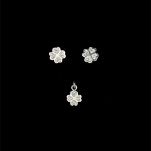 CONJUNTO SEM CORRENTE TREVO DE PRATA 7,4mm