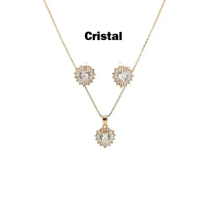 CONJUNTO CORACAO CRISTAL FOLHEADO 45cm/10mm