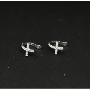 PAR DE PIERCING FAKE CRUZ CRAVEJADO DE PRATA