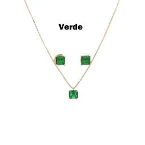 CONJUNTO QUADRADO CRISTAL VERDE FOLHEADO 40cm + 5cm Ext
