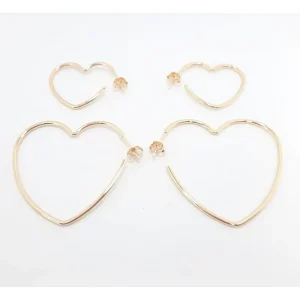 DUO DE BRINCOS ARGOLA CORACAO 25 E 40 mm FOLHEADO