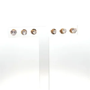 TRIO DE BRINCOS CRISTAL CORACAO FOLHEADO 6, 5 e 4mm