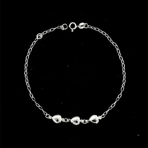PULSEIRA CORACOES CRISTAIS DE PRATA 18cm + 2cm Ext