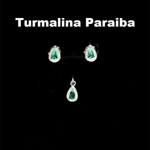 CONJUNTO SEM CORRENTE GOTA TURMALINA DE PRATA 5,3mm