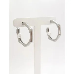 BRINCO ARGOLA GEOMETRICA ABERTA C/ PEROLA INOX 28mm