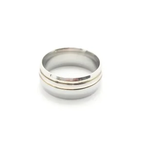 ALIANCA DE ACO INOX ANATOMICA C/2 FILETES DE OURO