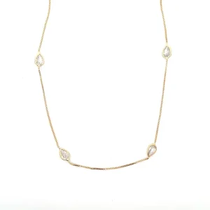 GARGANTILHA CRISTAIS GOTAS FOLHEADO 60cm
