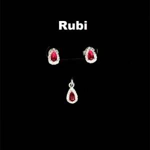 CONJUNTO SEM CORRENTE GOTA RUBI DE PRATA 5,3mm