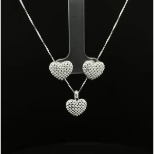 CONJUNTO CORACAO VAZADO DE PRATA 45cm/12mm