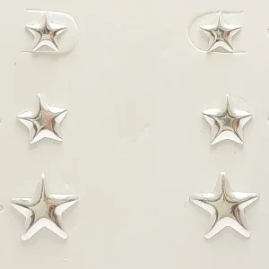 TRIO DE BRINCOS ESTRELAS DE PRATA 6, 8 e 11mm