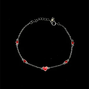 PULSEIRA CORACOES DE PRATA C/ RODIO 17cm + 3cm Ext