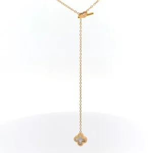 GARGANTILHA GRAVATA C/ REGULAGEM TREVO MADREPEROLA INOX GOLD 60c