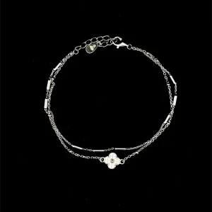 PULSEIRA TREVO CRAVEJADO DE PRATA C/ RODIO 16cm + 4cm Ext