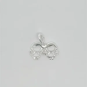 PINGENTE 2 MENINAS DE PRATA 23mm/14mm