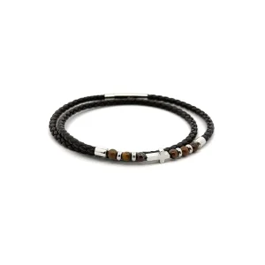 PULSEIRA MASCULINA COURO MARROM INOX 21cm
