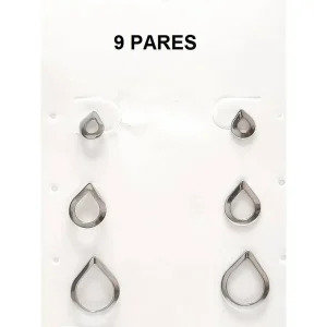 TRIO DE BRINCOS GOTA ABERTA INOX 9 PARES 12, 8 e 5mm