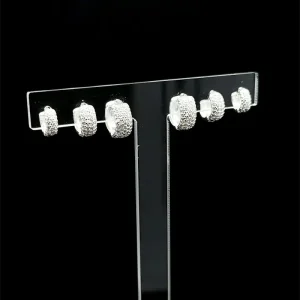 TRIO DE BRINCOS ARGOLA CLICK CRAVEJADO DE PRATA 8, 10 e 12mm