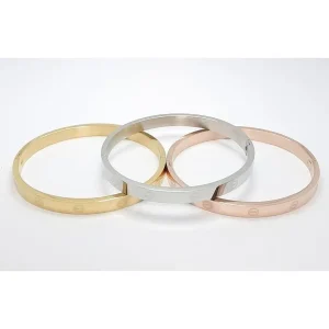 TRIO DE PULSEIRA DE ACO INOX FENDA - DOURADO/ROSE/PRATEADO