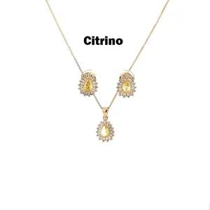 CONJUNTO GOTA CRISTAL FOLHEADO 45cm/9mm