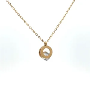 GARGANTILHA PINGENTE ROMANO C/PONTO DE LUZ INOX GOLD 45cm+5cm