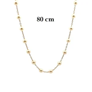 GARGANTILHA PEROLAS LONGA FOLHEADO 80cm