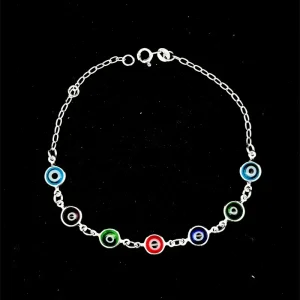 PULSEIRA OLHO GREGO COLORIDO DE PRATA 18cm