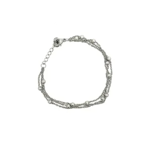 PULSEIRA 3 CORRENTES BOLINHAS INOX 16cm + 3cm Ext