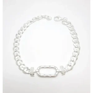 PULSEIRA GRUMET C/ ZIRCONIAS DE PRATA 19cm + 5cm Ext