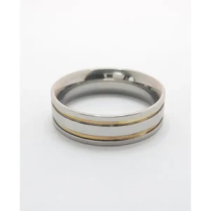 ALIANCA DE ACO INOX RETA C/2 FILETES DE OURO