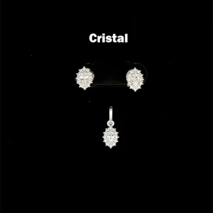CONJUNTO CRISTAL OVAL DE PRATA S/ CORRENTE