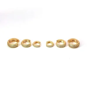 TRIO DE BRINCOS ARGOLA CLICK CRAVEJADO FOLHEADO 10, 12 e 14mm