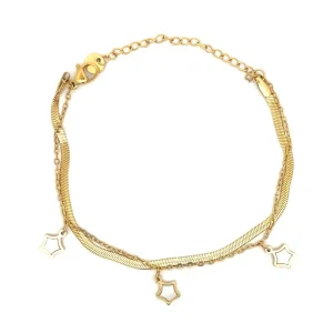 PULSEIRA LAMINADA C/ ESTRELAS INOX GOLD 16cm + 5cm Ext