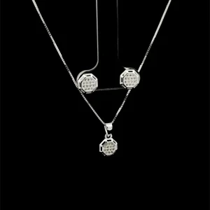 CONJUNTO HEXAGONAL CRAVEJADO DE PRATA 45cm/8mm
