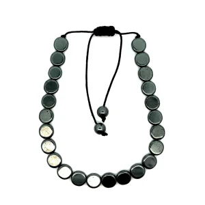 PULSEIRA HEMATITA C/ SHAMBALA REGULAVEL INOX