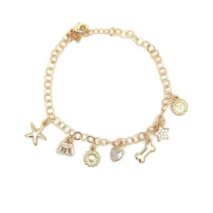 PULSEIRA C/ PINGENTES FOLHEADO 17cm + 3cm Ext