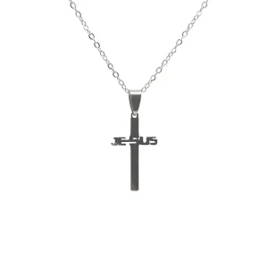 GARGANTILHA CRUZ JESUS INOX 45cm/17mm