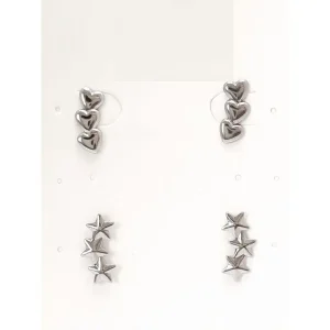 DUO DE BRINCOS 3 CORACOES/ 3 ESTRELAS INOX 12mm