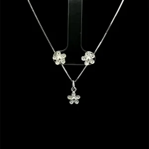 CONJUNTO FLOR CRAVEJADA DE PRATA 45cm/7,5mm