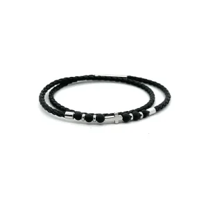 PULSEIRA MASCULINA COURO BLACK INOX 21cm