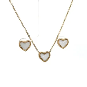CONJUNTO CORACAO MADREPEROLA INOX GOLD 40cm + 5cm Ext