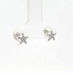 BRINCO ESTRELA CRAVEJADA DE PRATA 7mm