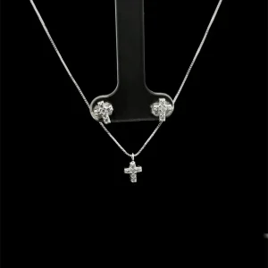 CONJUNTO CRUZ CRAVEJADO DE PRATA 45cm/5mm