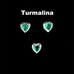 CONJUNTO SEM CORRENTE CORACAO TURMALINA DE PRATA 7mm