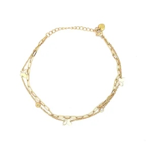 TORNOZELEIRA CORRENTE BORBOLETAS INOX GOLD 22cm + 5cm Ext