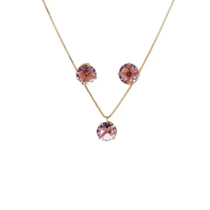 CONJUNTO CRISTAL ROSA REDONDO FOLHEADO 40 + 5cm Ext/8mm