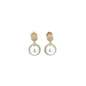BRINCO PEROLA PENDURICALHO CRAVEJADO FOLHEADO 10mm