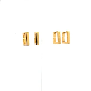 DUO DE BRINCOS ARGOLA CLICK PERFIL QUADRADO INOX GOLD 14mm