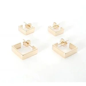 DUO DE BRINCOS ARGOLA QUADRADA 8, 12mm FOLHEADO